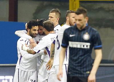 Mohamed Salah, left, scored his third goal in four games since joining Fiorentina on loan to lead his team to victory over Inter Milan. Stefano Rellandini / Reuters