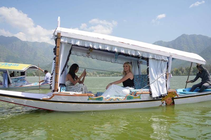 Miss India World 2022 Sini Shetty, right, and Miss World 2022 Karolina Bielawska in Srinagar. AFP