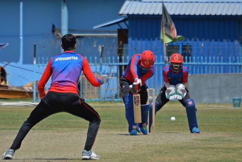 Afghanistan national team players attend a training session at the Kabul International Cricket Ground on Saturday, August 21, 2021, ahead of their one-day series against Pakistan that is scheduled to take place in Sri Lanka in two weeks. AFP