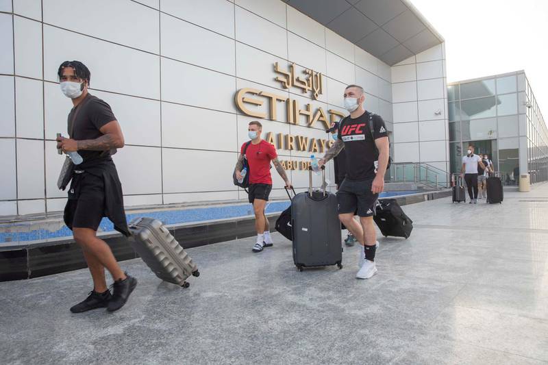 Stevie Ray and the UFC team arrive in Abu Dhabi from London. Etihad Airways