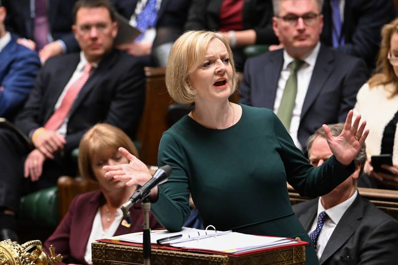 Prime Minister Liz Truss during a tough appearance at PM Questions on Wednesday. Her authority appears to be ebbing away over an impending U-turn on taxation. PA