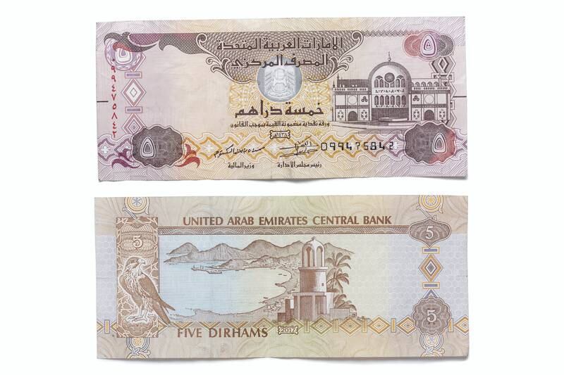 The UAE's Dh5 banknote.  Antonie Robertson / The National