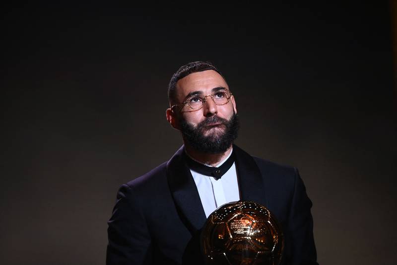 Real Madrid forward Karim Benzema after winning the Ballon d'Or award at Theatre du Chatelet in Paris on October 17, 2022. AFP