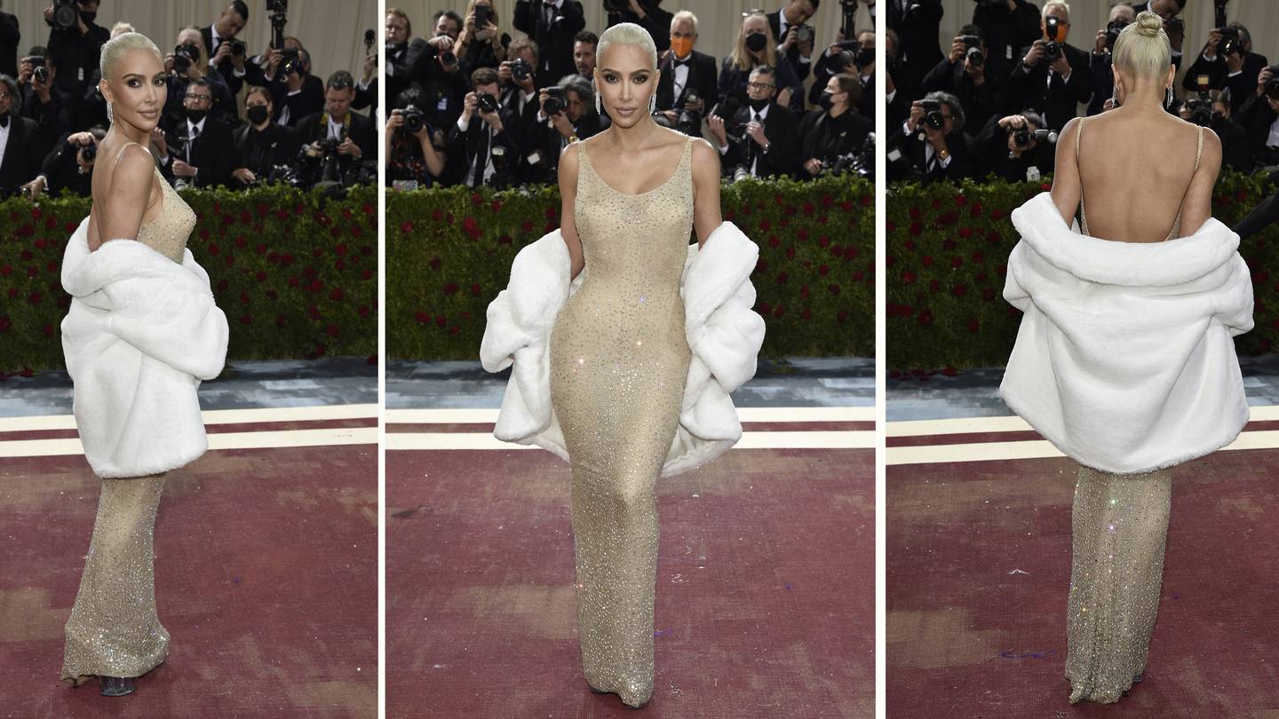 Kim Kardashian wore a gown previously owned by Marilyn Monroe for the 2022 Met Gala. AP Photo