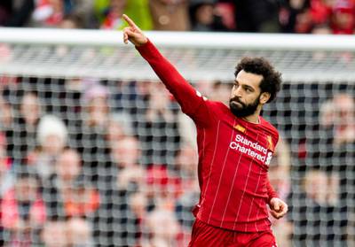 Liverpool's Mohamed Salah celebrates after scoring against Bournemouth at Anfield on Saturday. EPA