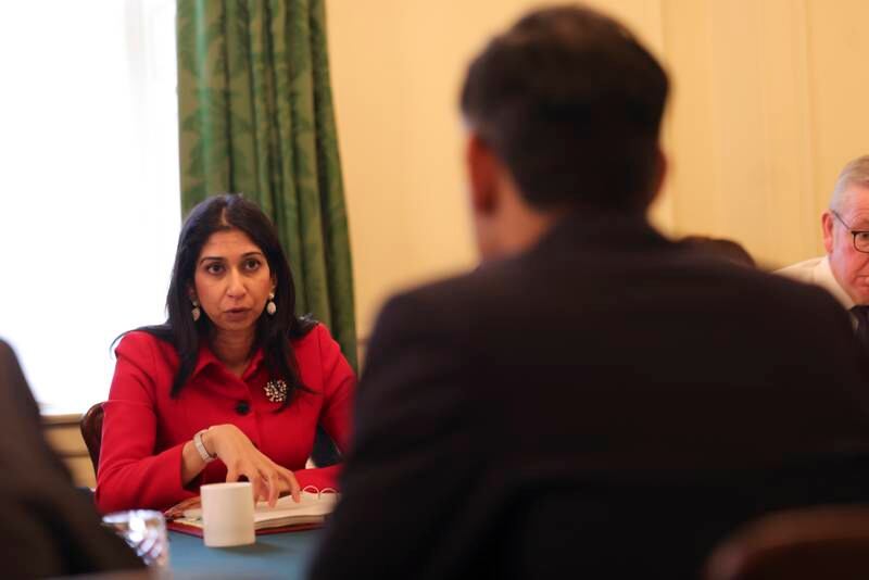 Suella Braverman speaks at a cabinet meeting at No 10. Photo: Downing Street