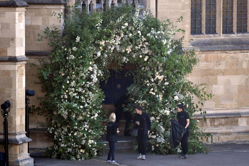 Flower arrangers carry out last-minute preparations within Windsor Castle ahead of the royal wedding ceremony of Britain's Prince Harry and Meghan Markle at St George's Chapel in Windsor Castle, in Windsor, England Toby Melville / EPA
