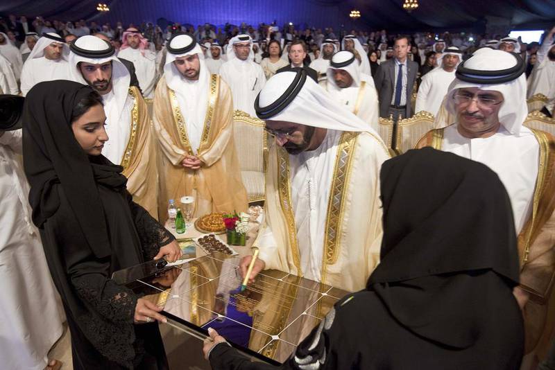 Sheikh Mohammed bin Rashid inaugurates the first phase of the Mohammed bin Rashid Al Maktoum Solar Park in Seih Al Dahal, Dubai. Antonie Robertson/The National