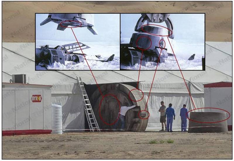 This comparison image shown on Reddit annotated the objects with vehicles from the movies. 

