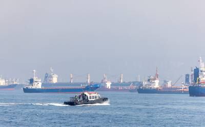 Ships wait to pass the Bosphorus Strait off Yenikapi in Istanbul, Turkey. Reuters