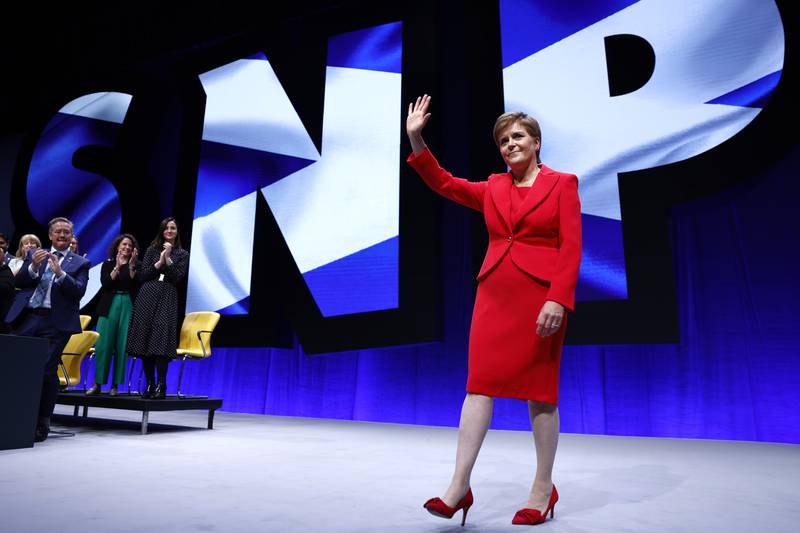 Ms Sturgeon receives applause after her keynote speech at the Scottish National Party Conference in October 2022 in Aberdeen. Getty