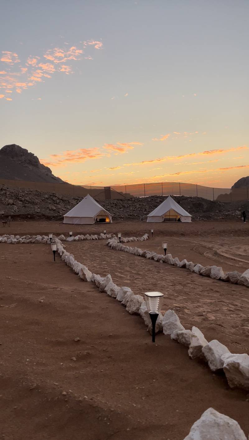 There are five yurt tents in total, each of which can be configured to sleep two adults or two adults and two children