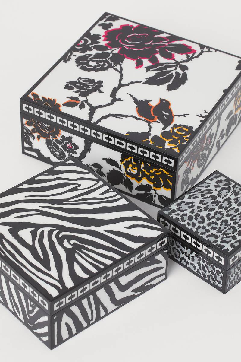 Decorative boxes from the DVF x H&M Home collection. Courtesy H&M