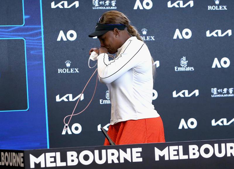 Serena Williams leaves a press conference following her semi-final loss to Japan's Naomi Osaka at the Australian Open. AP