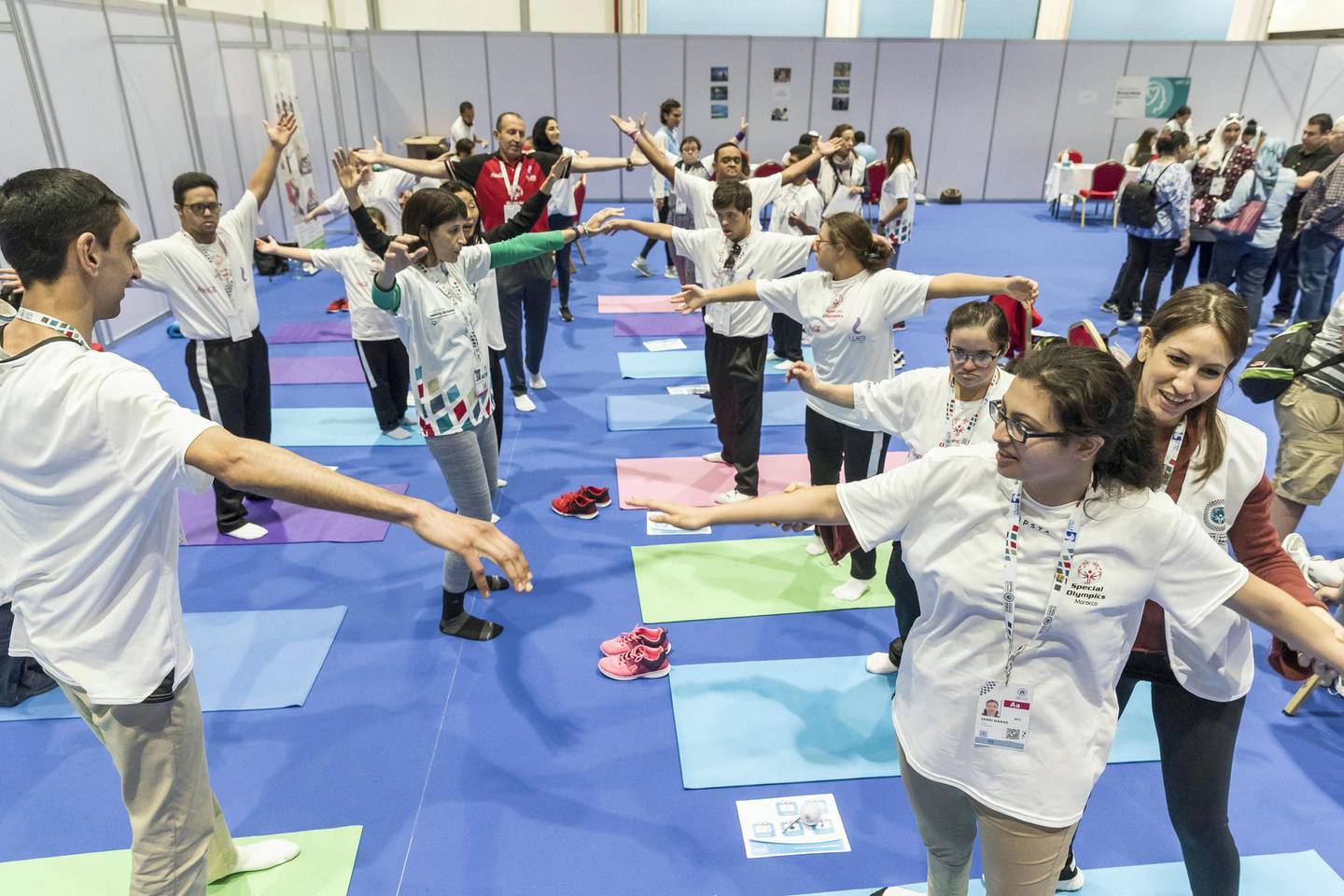 ABU DHABI, UNITED ARAB EMIRATES. 20 MARCH 2018. Strong Minds programme within the Healthy Athletes area. The Body Tree area is the yoga and deep breathing section to help with stress and tension. (Photo: Antonie Robertson/The National) Journalist: Ramola Talwar. Section: National.