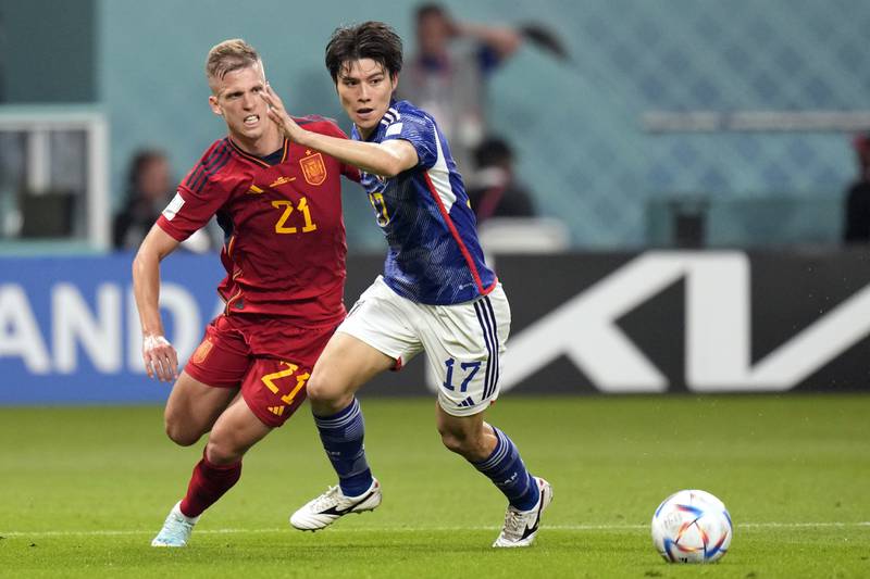 Dani Olmo 7 - Stayed high to pin Japan back in front of the 44,851 fans. Had an 89th minute chance to equalise, but side-footed the ball straight at the goalkeeper. Had more shots than any other player. AP Photo