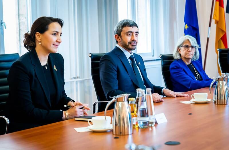 Sheikh Abdullah was joined at the meeting by Mariam Al Mheiri, Minister of Climate Change and the Environment, and Minister of State for Food Security, and Hafsa Al Ulama, the UAE's ambassador to Germany.