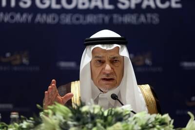 ABU DHABI, UNITED ARAB EMIRATES - - -  February 21, 2016 --- Prince Turki Bin Faisal Al Saud attended a press conference addressing the Reconfiguring the Arab Region and It's Global Space was held at St. Regis in Abu Dhabi on Sunday, February 21, 2016.    ( DELORES JOHNSON / The National )
ID: 7755
Reporter: Caline and Ken
Section: BZ amd News *** Local Caption ***  DJ-210216-BZ-NEWS-Turki-73915-007.jpg