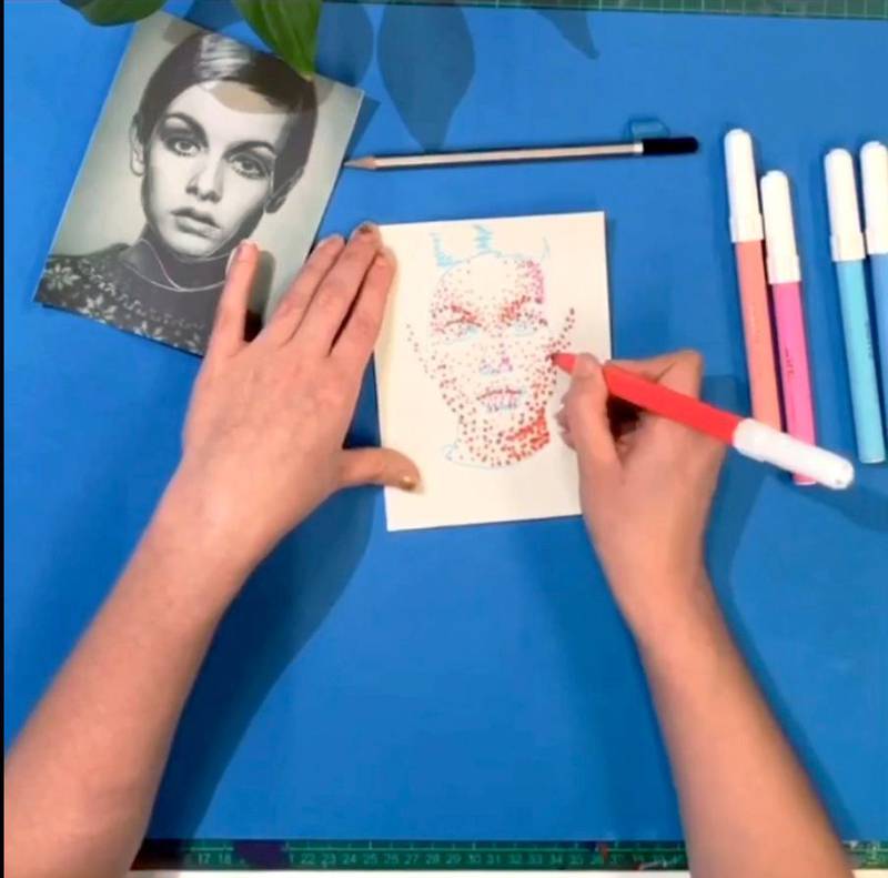 Using oil markers and pastels, Camille Despalle de Bearn gives a demonstration of Pointillism on thejamjar's Instagram account. Courtesy thejamjar 