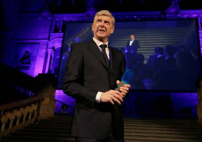 LONDON, ENGLAND - OCTOBER 09:  Former Arsenal Manager, Arsene Wenger receives the Lifetime Achievement Award during the Leaders Sport Awards at the Natural History Museum on October 9, 2018 in London, England.  (Photo by Henry Browne/Getty Images for Leaders)