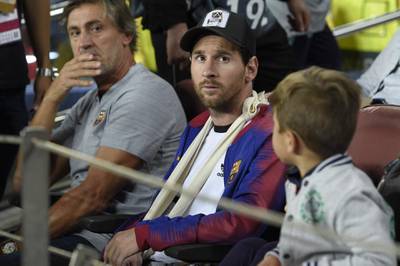 Barcelona's Argentinian forward Lionel Messi looks on. AFP