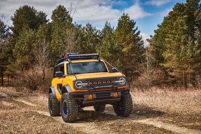 With more than 200 factory-backed accessories available at launch, this 2021 Bronco two-door prototype shows how owners can personalize their SUV to get more out of their outdoor experiences. (Aftermarket accessories shown not available for sale. Prototype not representative of production vehicle.)