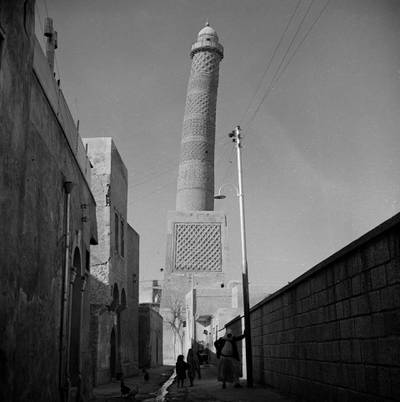 February 1963:  The minaret of the Jami Kibura mosque, at Mosul, northern Iraq, which is 210 feet high, and leans at a greater angle than the leaning tower at Pisa.  (Photo by Keystone Features/Getty Images)