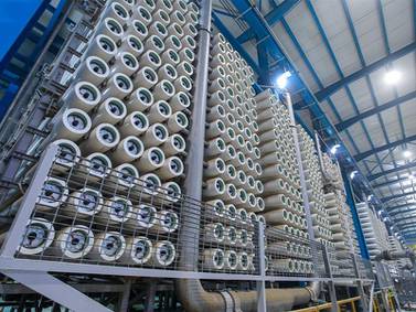 The Jubail 3A seawater reverse osmosis desalination plant is due to begin commercial operations by the end of 2022. Courtesy of Acwa Power. 