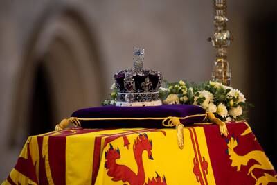 The Imperial State Crown is resting on the coffin carrying Queen Elizabeth II in Westminster Hall, London. Reuters