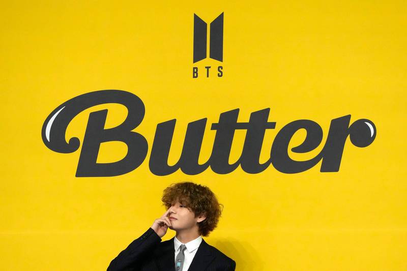 V,  a member of K-pop boy band BTS, at the launch of new digital single album 'Butter' in Seoul, South Korea, May 21, 2021. Reuters