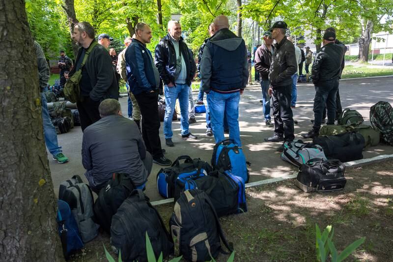 Men report to enlist in Ukrainian Territorial Defence Force units in Kryvyi Rih, Ukraine. Getty Images