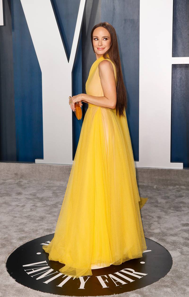 Catt Sadler in Marmar Halim at the Vanity Fair Oscar party in Beverly Hills during the 92nd Academy Awards, in Los Angeles. Reuters