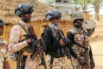 Soldiers in Baga, Nigeria, which has the largest army in West Africa and is expected to play a key role if Ecowas intervenes in Niger. AFP