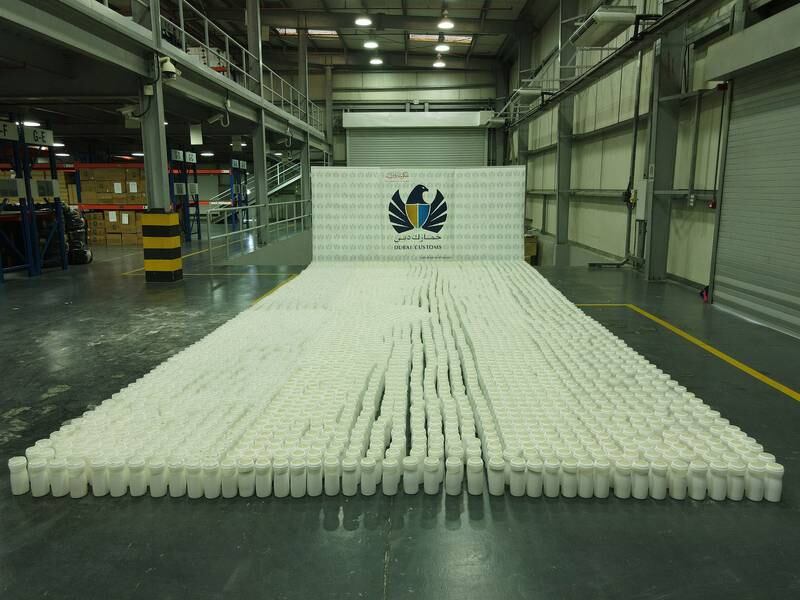 Authorities at Dubai Customs’ Jebel Ali and Tecom Center seized 1.5 tonnes of crushed Captagon pills. Photo: Dubai Customs