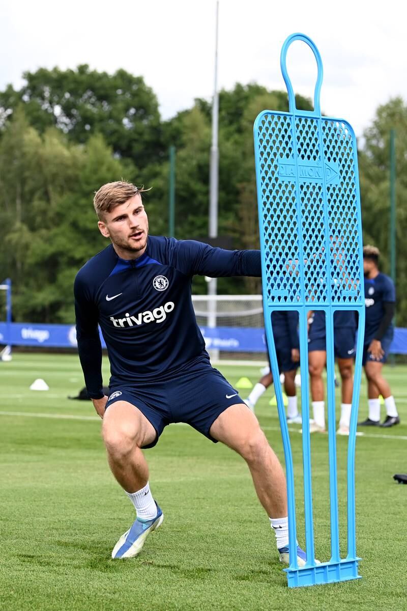 Timo Werner  during a training session at Chelsea.