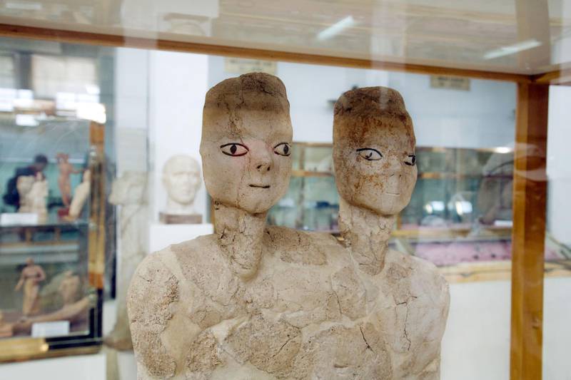 CNPX69 Ain Ghazal Jordan; Neolithic statue dating from 8000-6000BC from Ain Ghazal in the Jordan Archaeological museum, Amman, Jordan