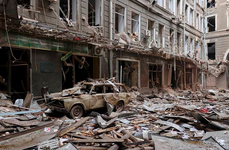 Shelled buildings in central Kharkiv, Ukraine. EPA