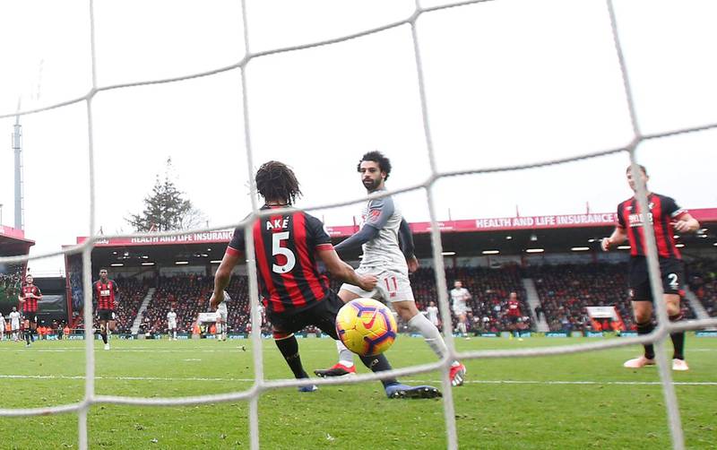 Salah taps in his third goal. Action Images via Reuters