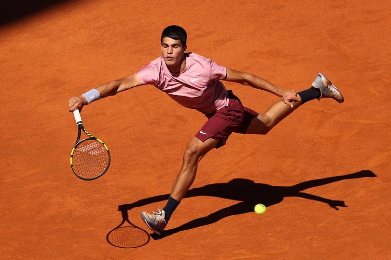 Spain's Carlos Alcaraz on his way to a straight-sets defeat by countryman Rafael Nadal. Getty