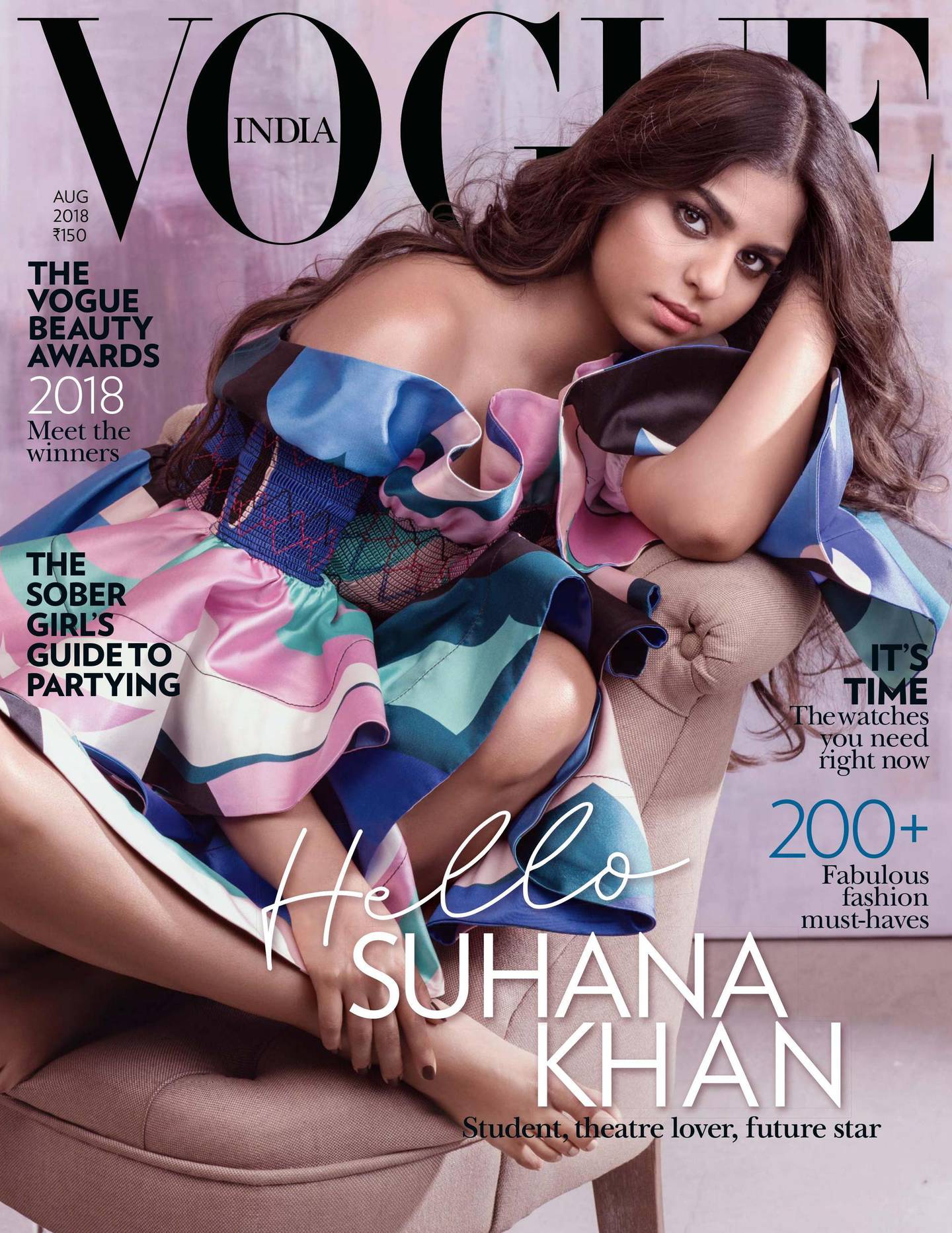 Suhana Khan on the cover of Vogue India, August 2018. Courtesy Vogue India