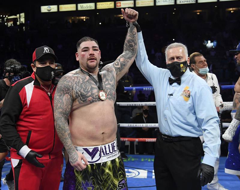 Andy Ruiz defeated Chris Arreola in his comeback match at Dignity Health Sports Park on Sunday, May 1, in California. AFP