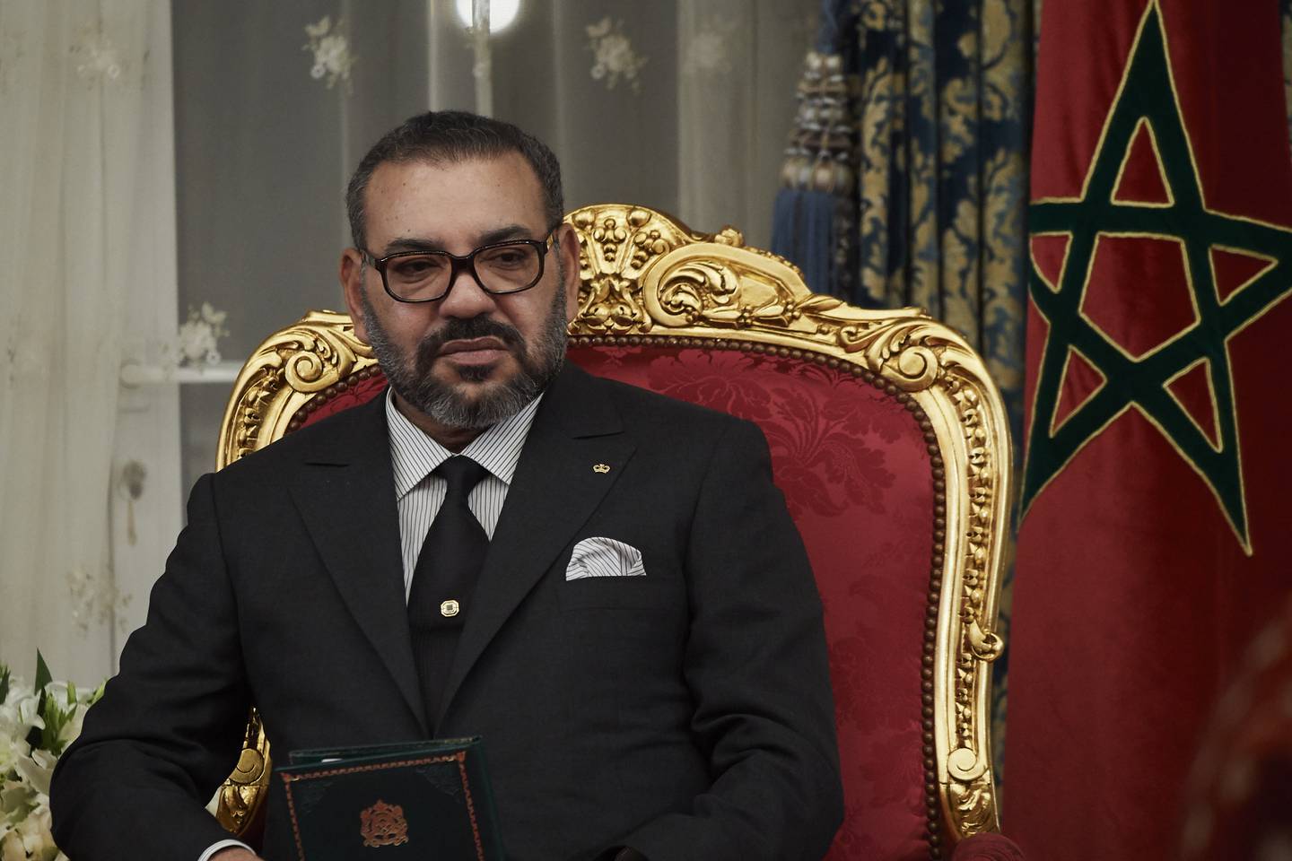 RABAT, MOROCCO - FEBRUARY 13: King Mohammed VI of Morocco  attends the signing of bilateral agreements at the Agdal Royal Palace on February 13, 2019 in Rabat, Morocco. The Spanish Royals are on a two day visit to Morocco. (Photo by Carlos Alvarez/Getty Images)