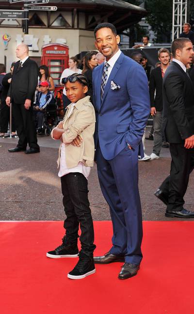 LONDON, ENGLAND - JULY 15:  Jaden Smith (L) and Will Smith attend the UK Film Premiere of The Karate Kid at Odeon Leicester Square on July 15, 2010 in London, England.  (Photo by Gareth Cattermole/Getty Images)
