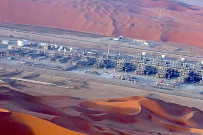 Brent crude has fallen 35 per cent in the past 12 months. Above, an oilfield in Saudi Arabia’s Empty Quarter. Jamal Nasrallah / EPA