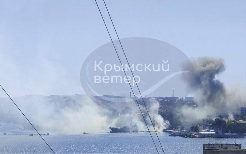 Smoke rising from the headquarters of Russia’s Black Sea Fleet in Sevastopol. AP