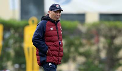 VILAMOURA, PORTUGAL - JANUARY 29:  Eddie Jones, the England head coach looks on during the England training session held on January 29, 2020 in Vilamoura, Portugal. (Photo by David Rogers/Getty Images)