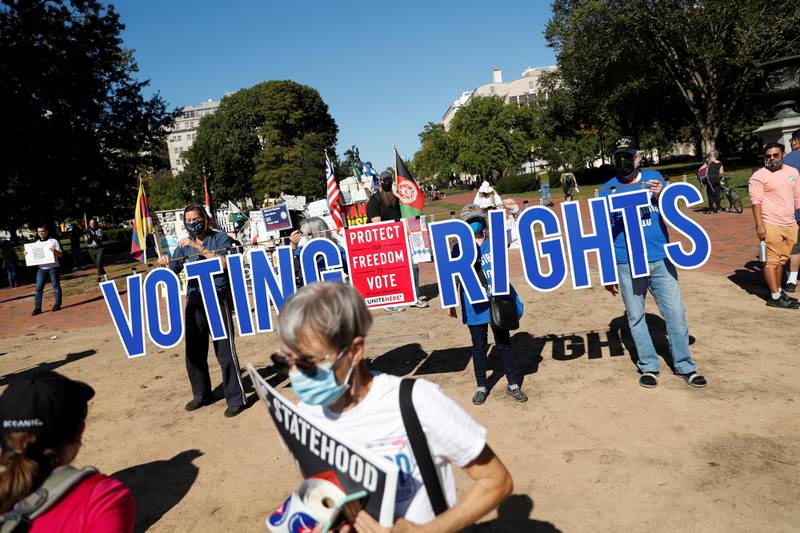 Protesters at a voting rights demonstration outside the White House. Reuters