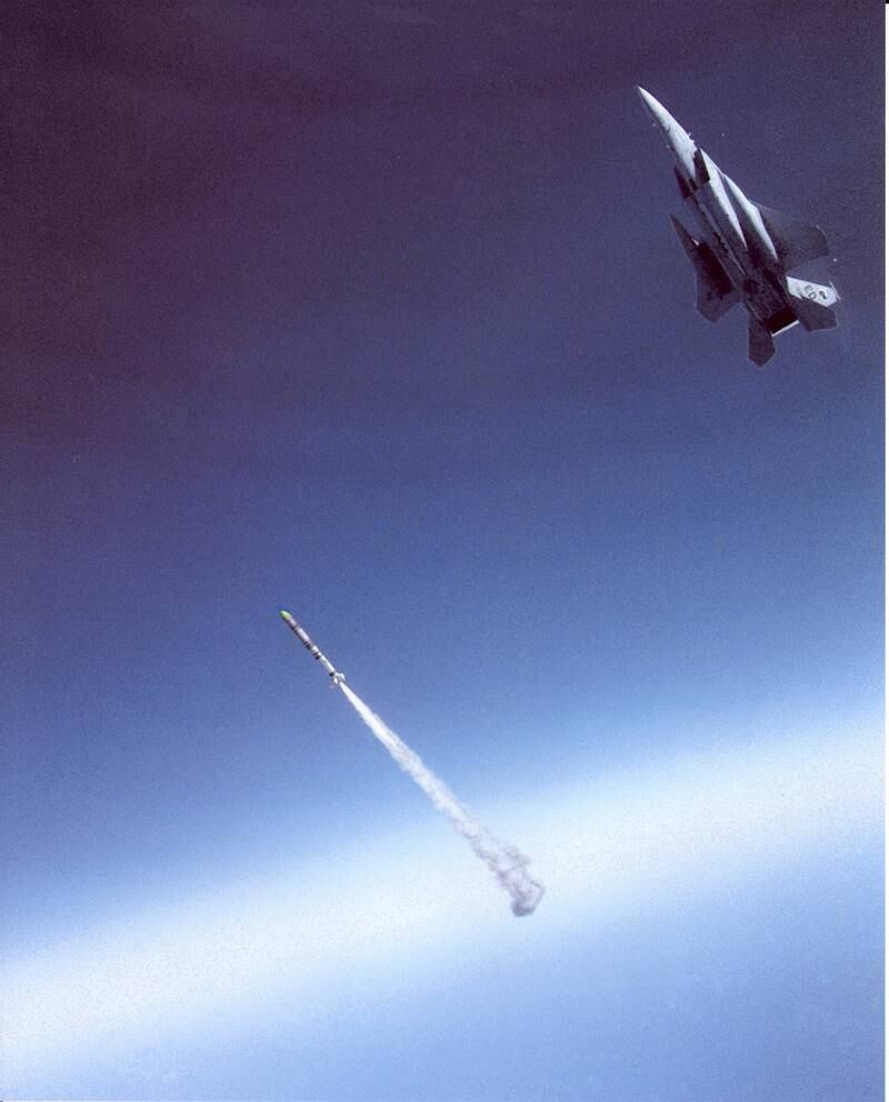 The airborne launch of an ASAT missile in September 1985, which destroyed an orbiting  satellite. Photo: Public Domain