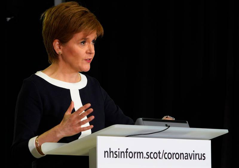 In a handout picture released by the Scottish Government on April 23, 2020 Scotland's First Minister Nicola Sturgeon speaks during the Scottish government's daily briefing on the novel coronavirus COVID-19 outbreak, at St. Andrew's House, Edinburgh on April 23, 2020, as Britain continues life under lockdown.  Britain's health ministry on Thursday said 616 more people had died after testing positive for the novel coronavirus in hospital, taking the country's official death toll to 18,738.  - RESTRICTED TO EDITORIAL USE - MANDATORY CREDIT  " AFP PHOTO / SCOTTISH GOVERNMENT "  -  NO MARKETING NO ADVERTISING CAMPAIGNS   -   DISTRIBUTED AS A SERVICE TO CLIENTS - NO ARCHIVES
 / AFP / Scottish Government / - / RESTRICTED TO EDITORIAL USE - MANDATORY CREDIT  " AFP PHOTO / SCOTTISH GOVERNMENT "  -  NO MARKETING NO ADVERTISING CAMPAIGNS   -   DISTRIBUTED AS A SERVICE TO CLIENTS - NO ARCHIVES
