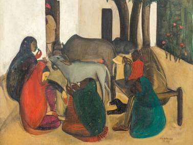 The Story Teller is widely considered one of Amrita Sher-Gil's most honest and expressive compositions. Photo: Saffronart
